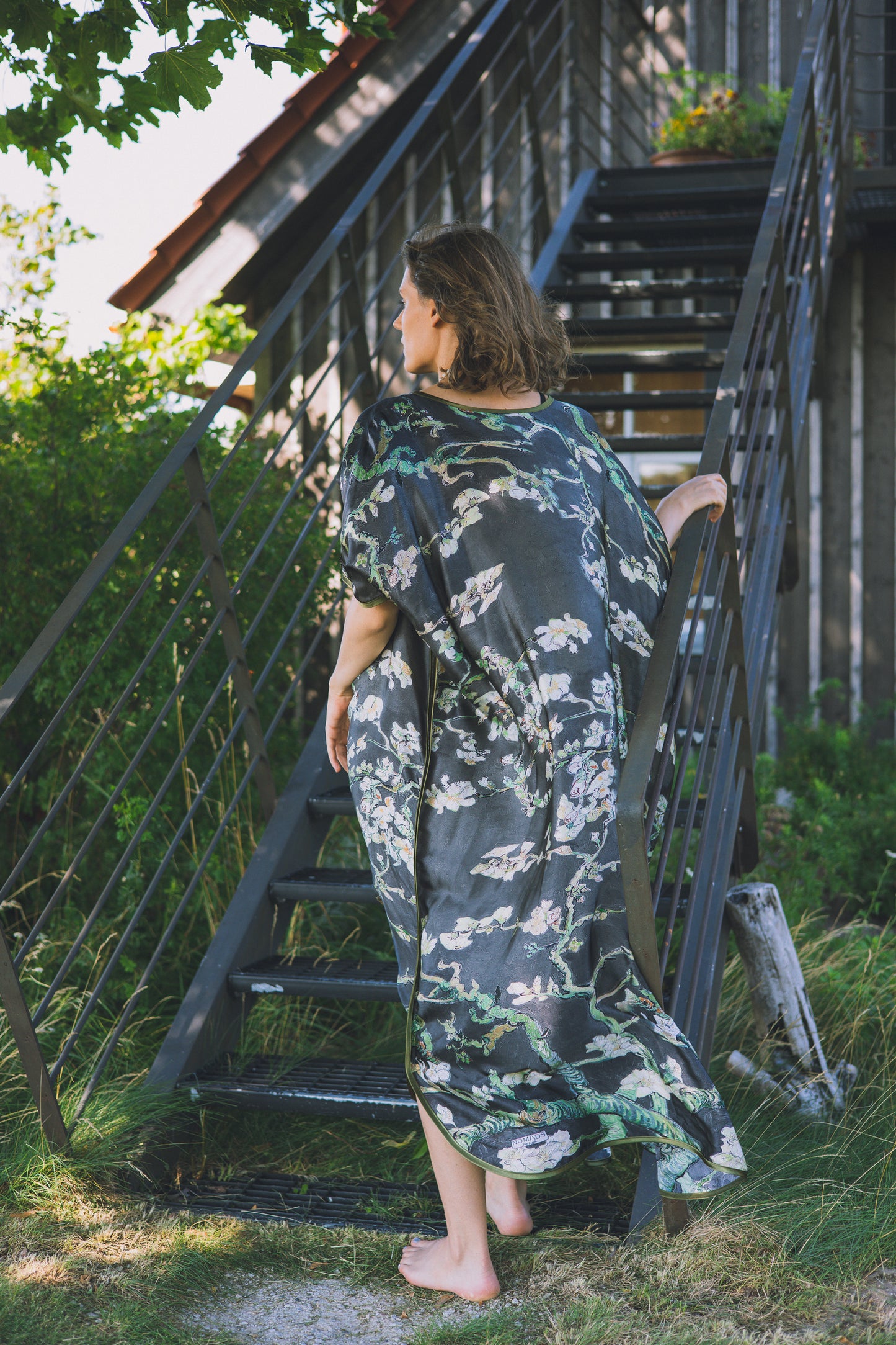 Long loose silk dress "Japanese Night"