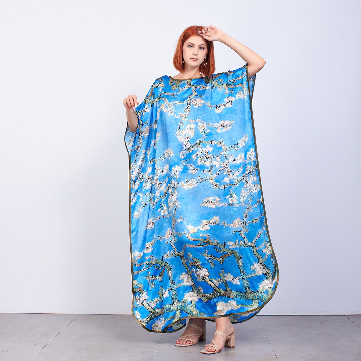 Long loose silk dress "Japanese Summer"