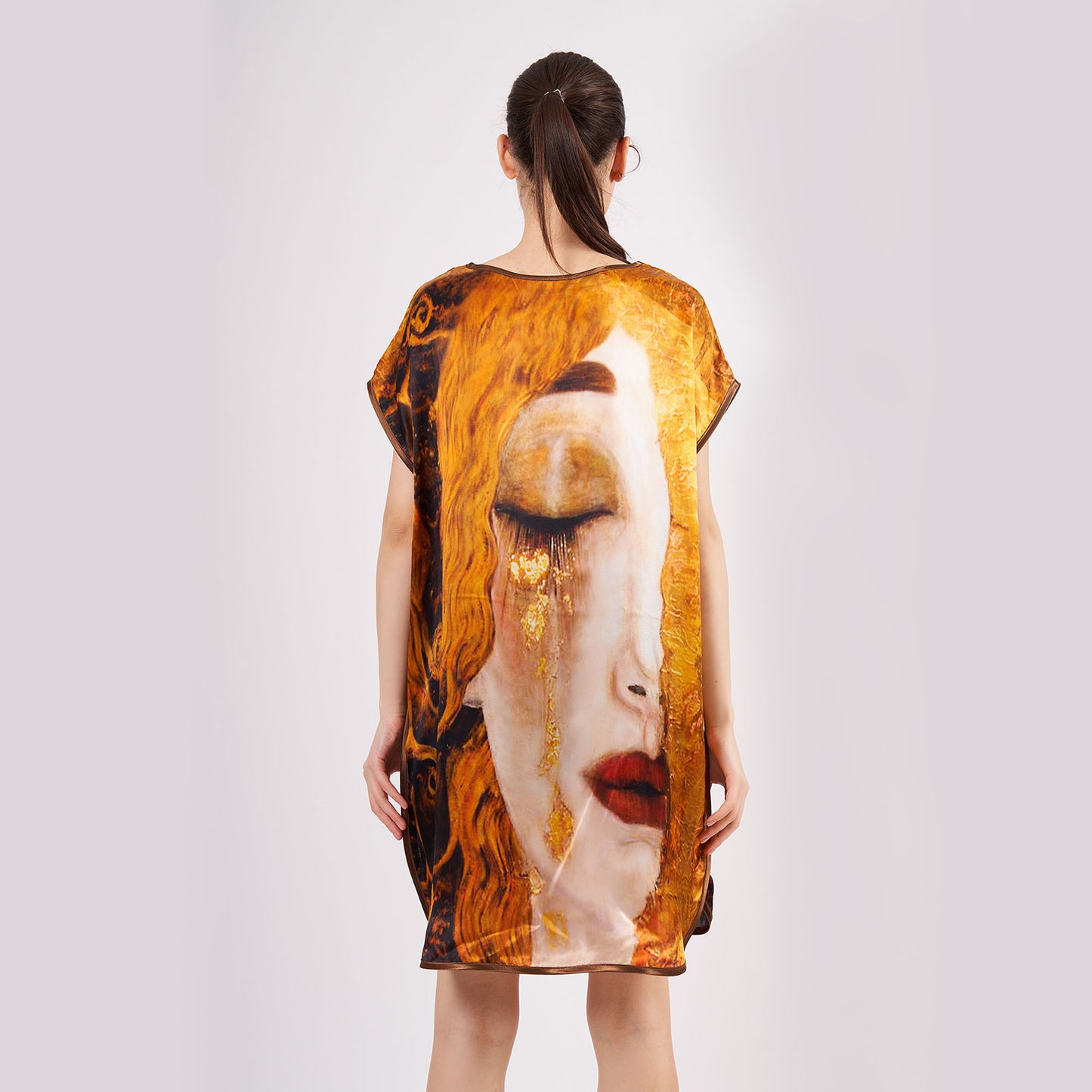 Short loose silk dress "Golden Tears"