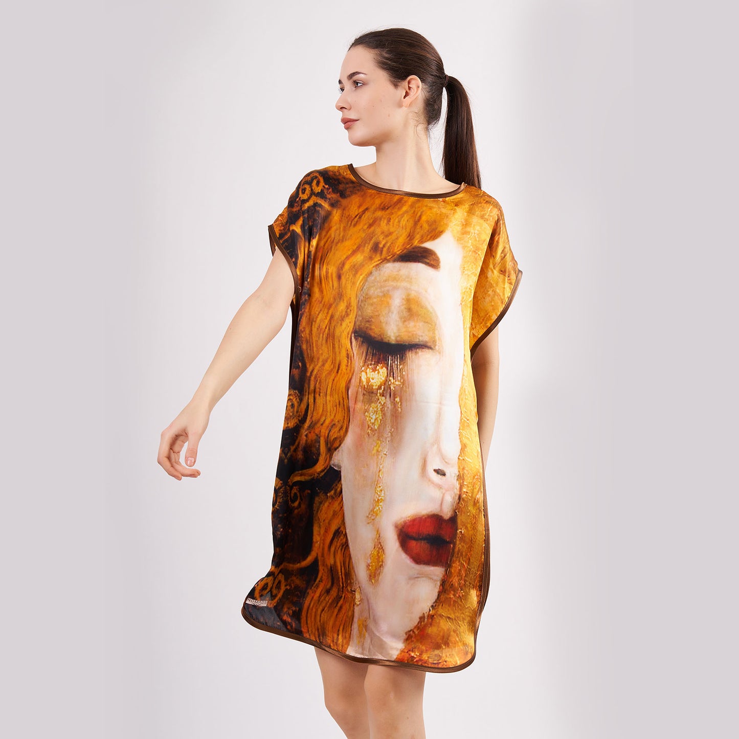 Short loose silk dress "Golden Tears"