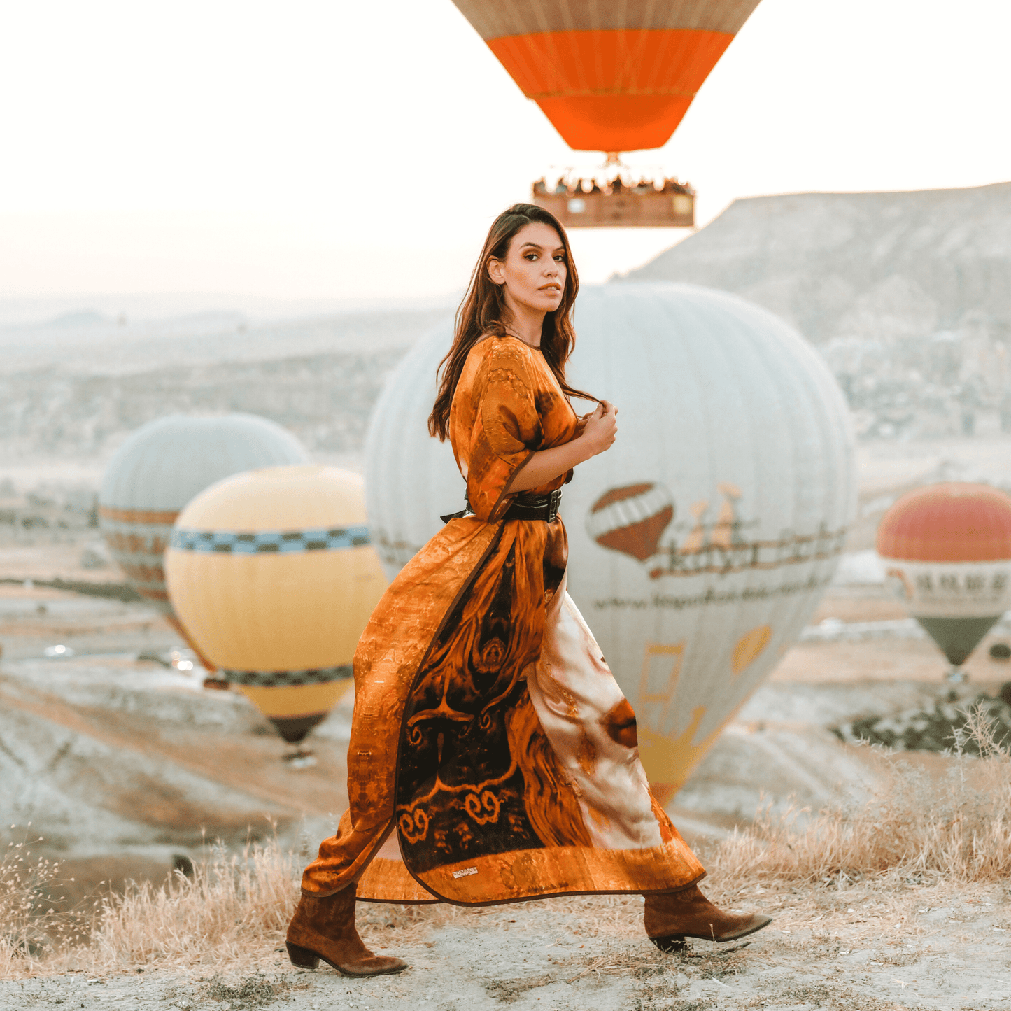 Long loose silk dress "Golden Tears"