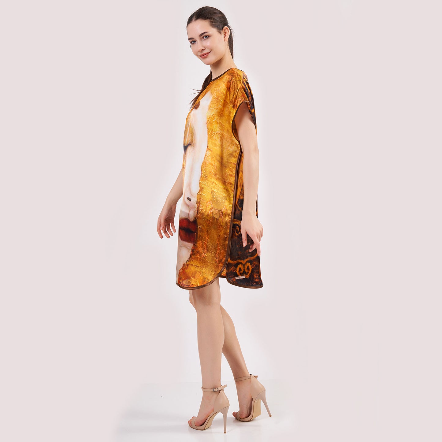 Short loose silk dress "Golden Tears"