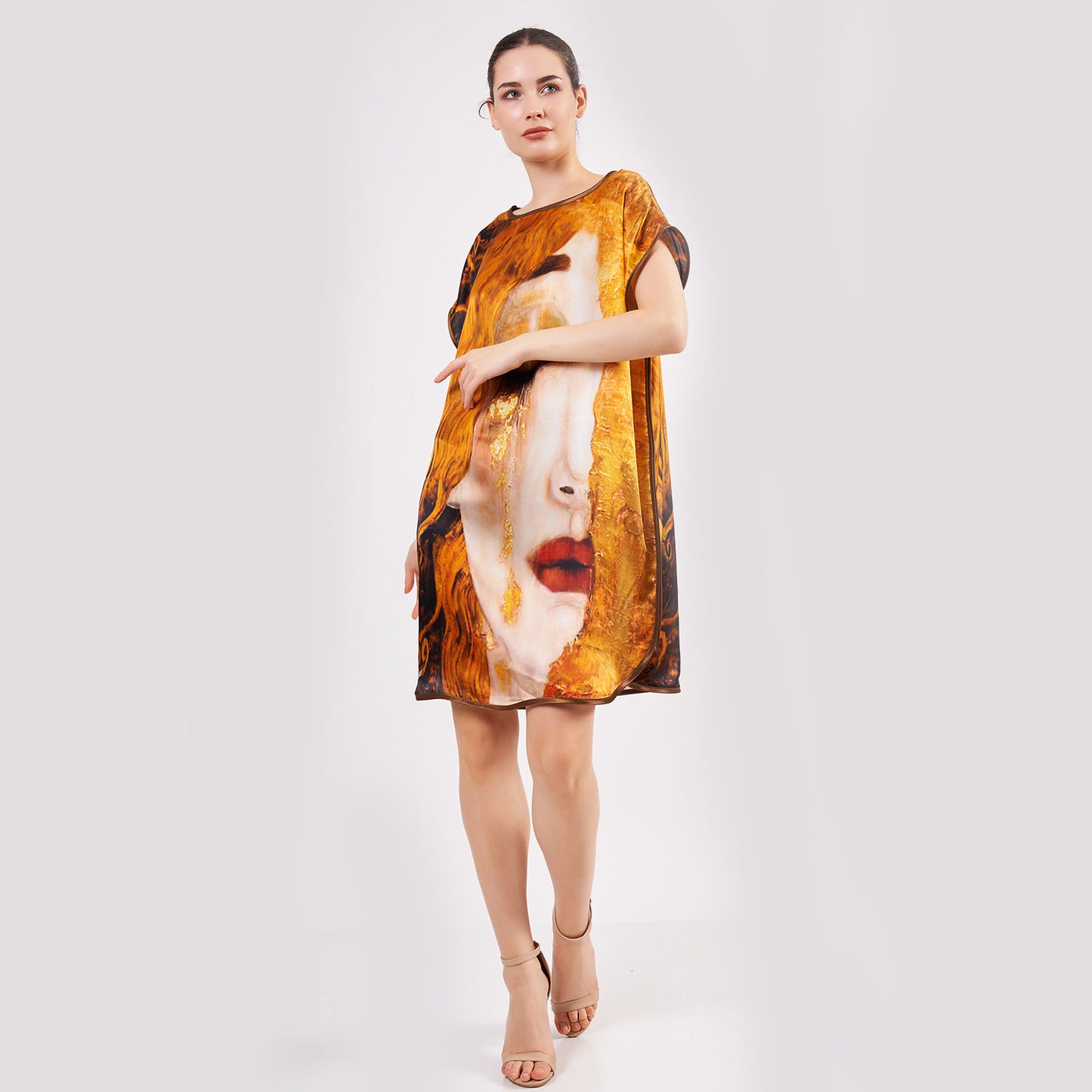 Short loose silk dress "Golden Tears"