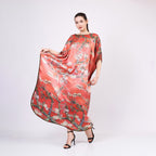 Long loose silk dress "Almond Blossoms - Red"