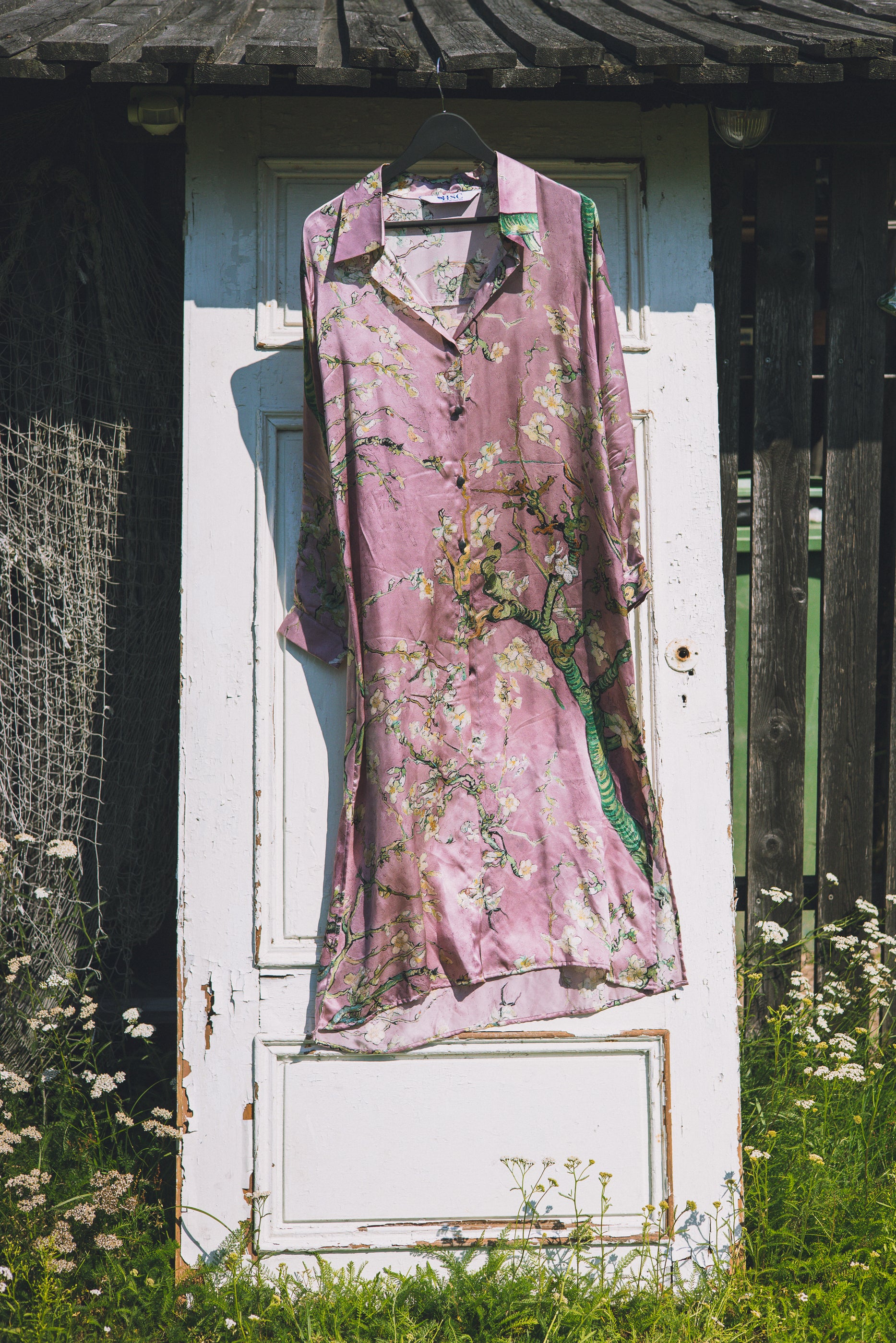Long button-up silk dress "Japanese Dawn"