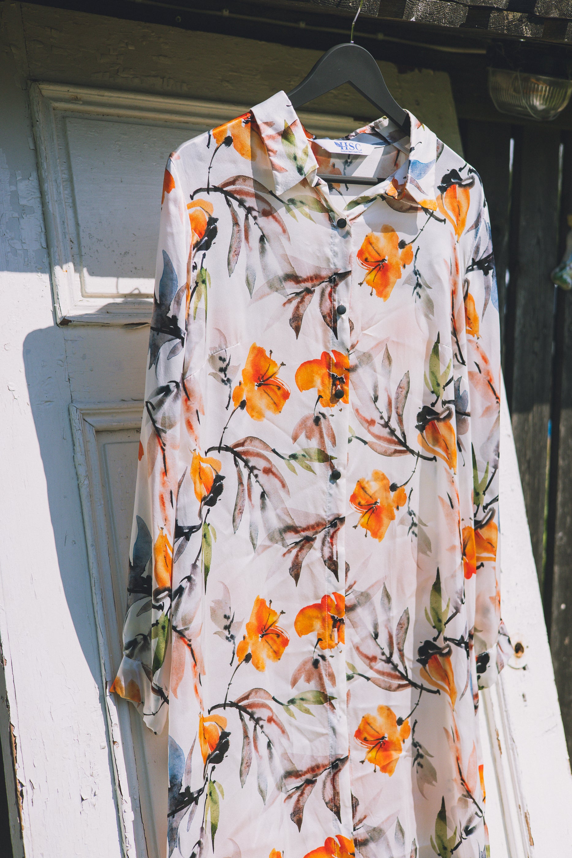 Long button-up silk dress "Dutch Spring"
