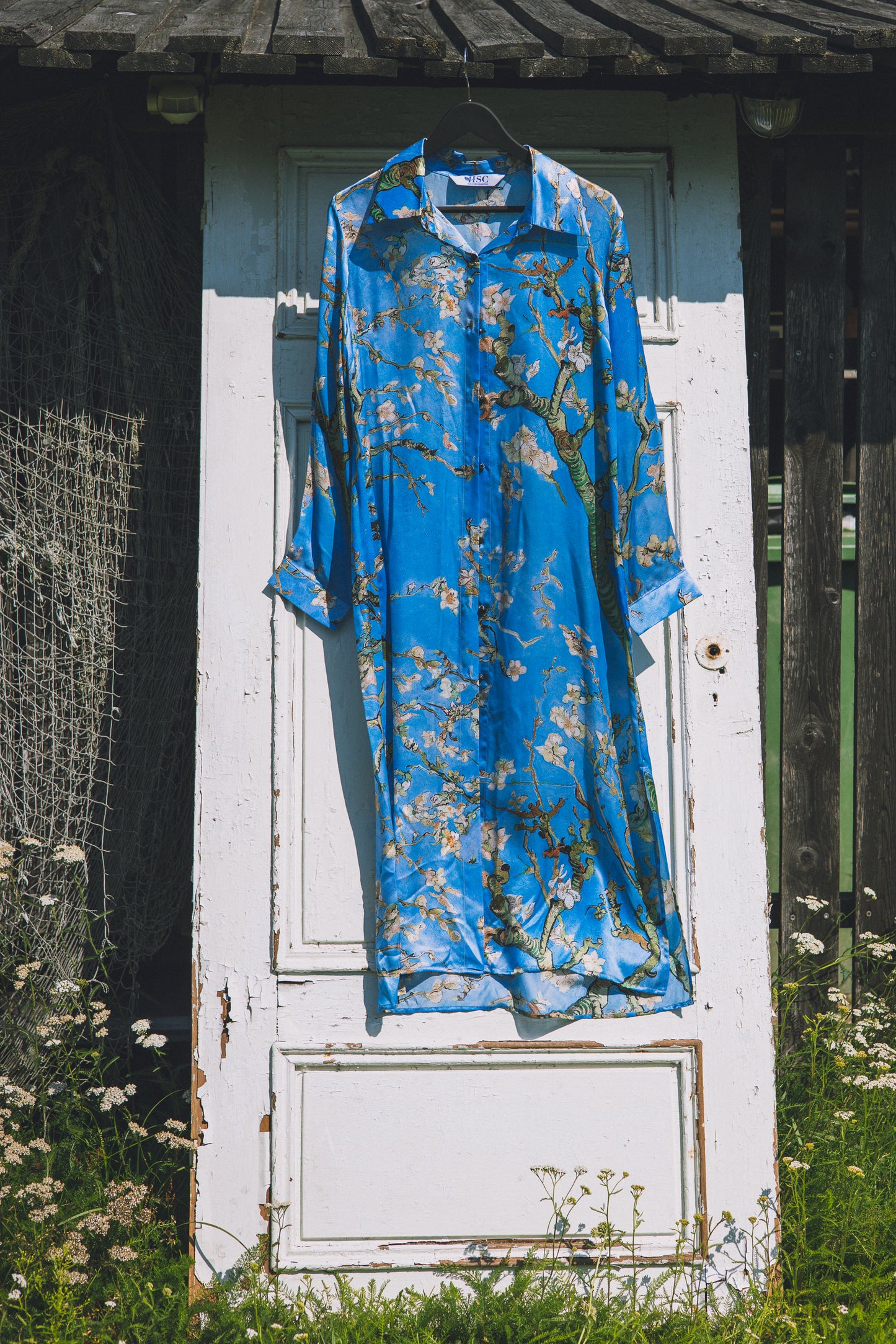 Long button-up silk dress "Japanese Summer"