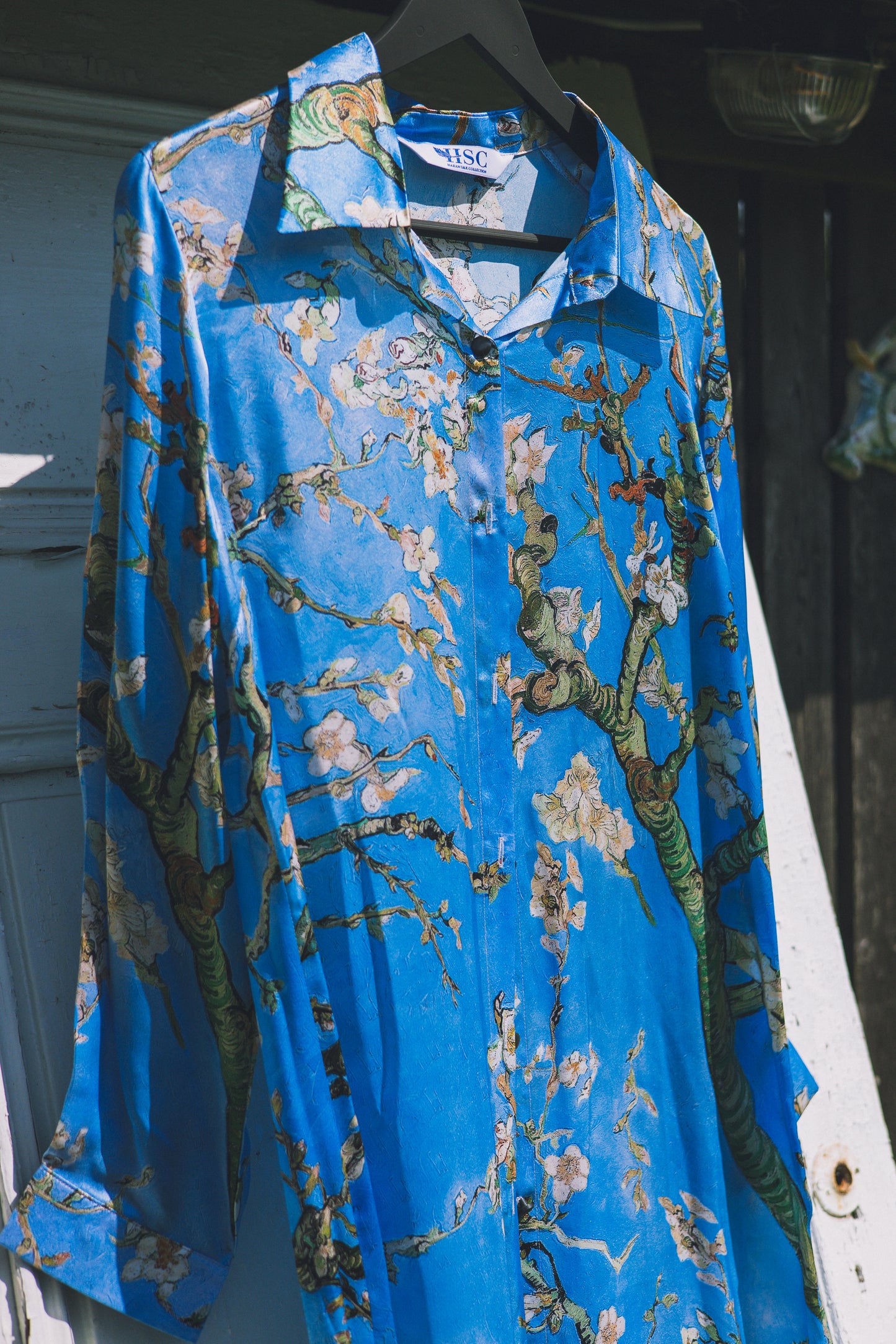 Long button-up silk dress "Japanese Summer"