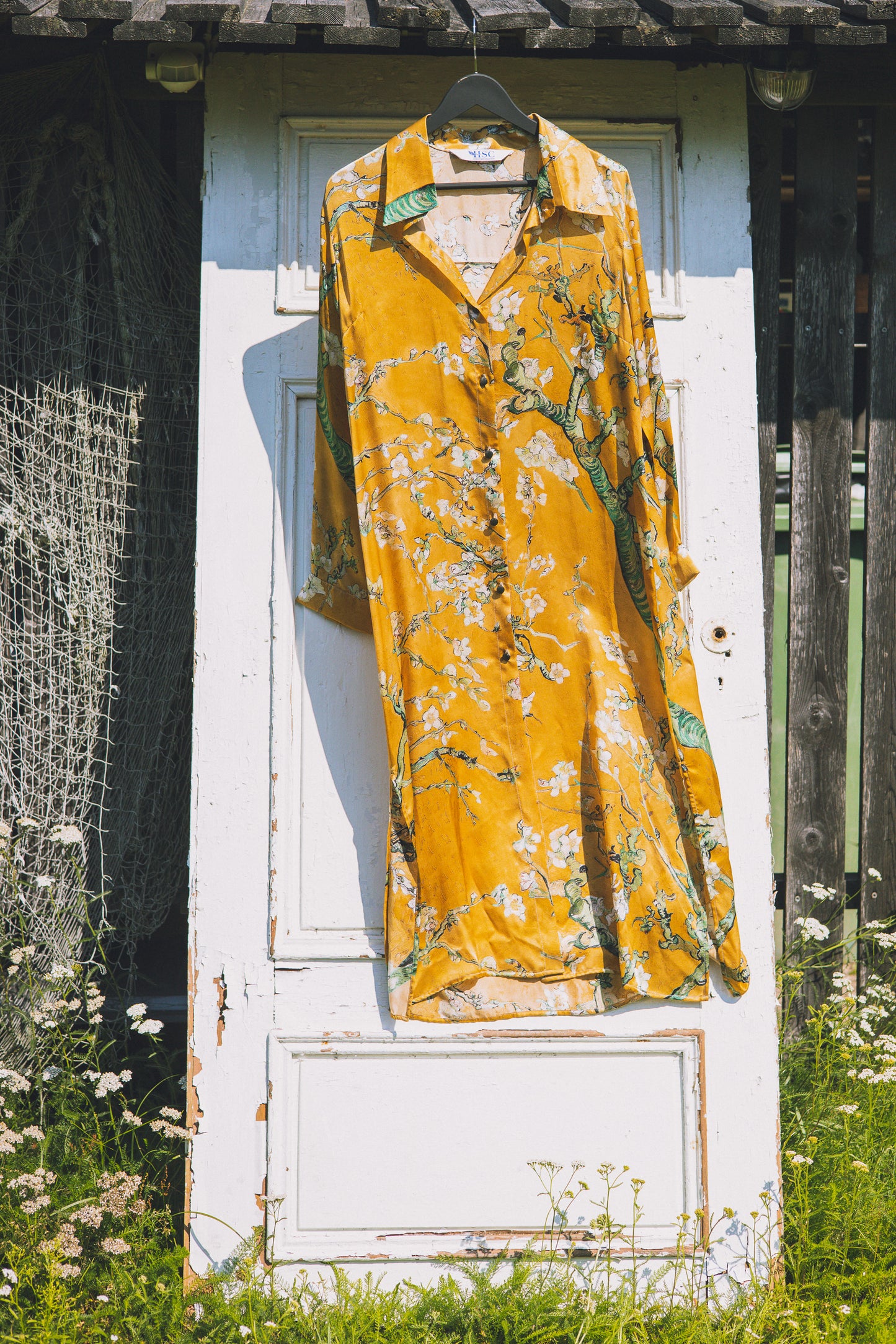 Long button-up silk dress "Japanese Sun"