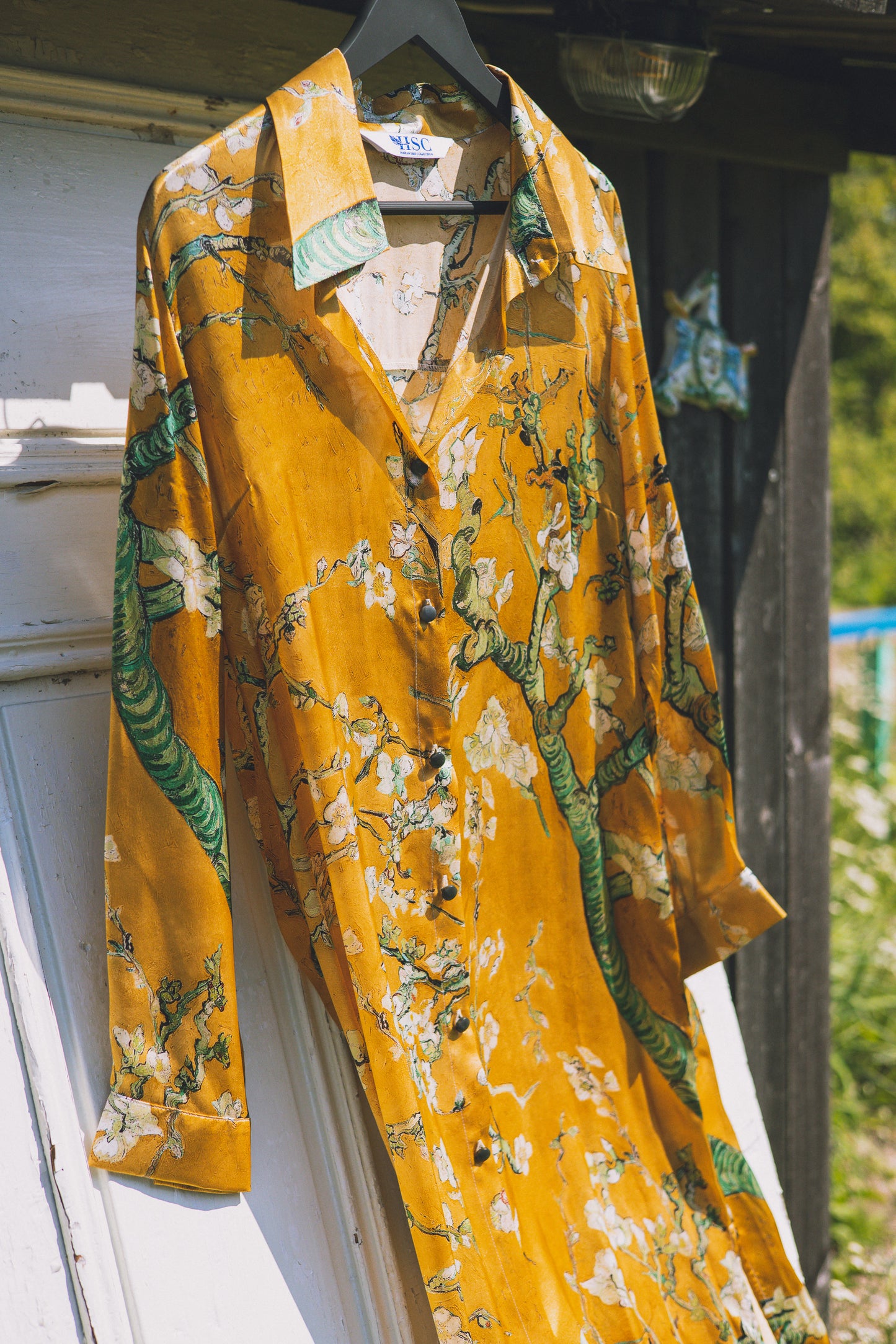 Long button-up silk dress "Japanese Sun"