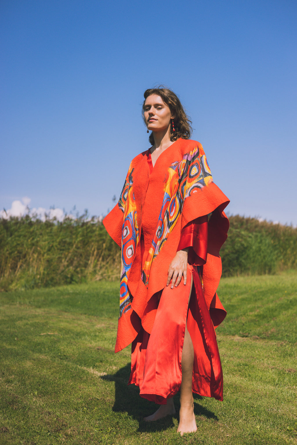 Felted silk poncho "Circles"