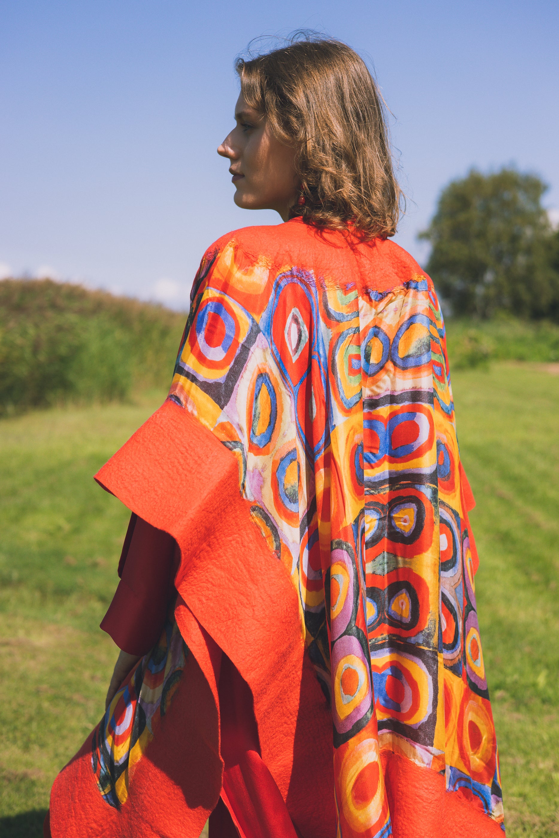 Felted silk poncho "Circles"