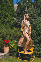 Long hooded kimono "Kandisnky Composition in Yellow"