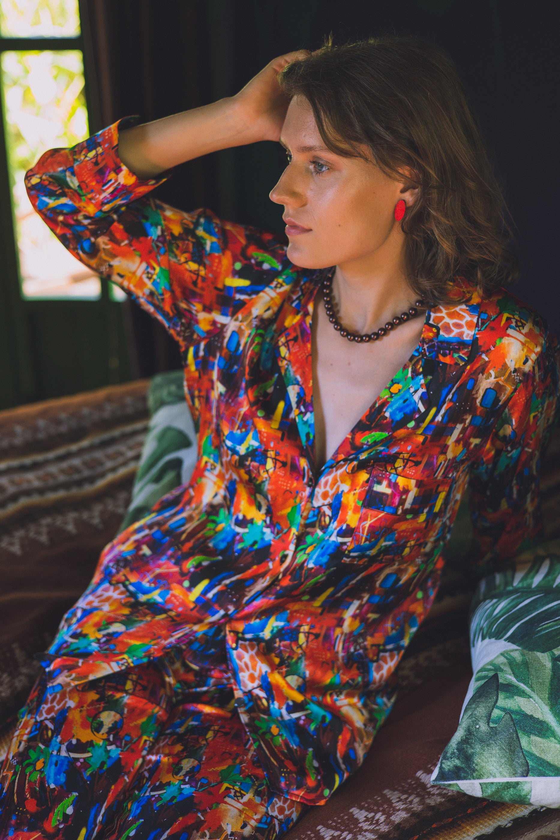 Two-piece long silk leisure set "Dreaming in Metropolis"