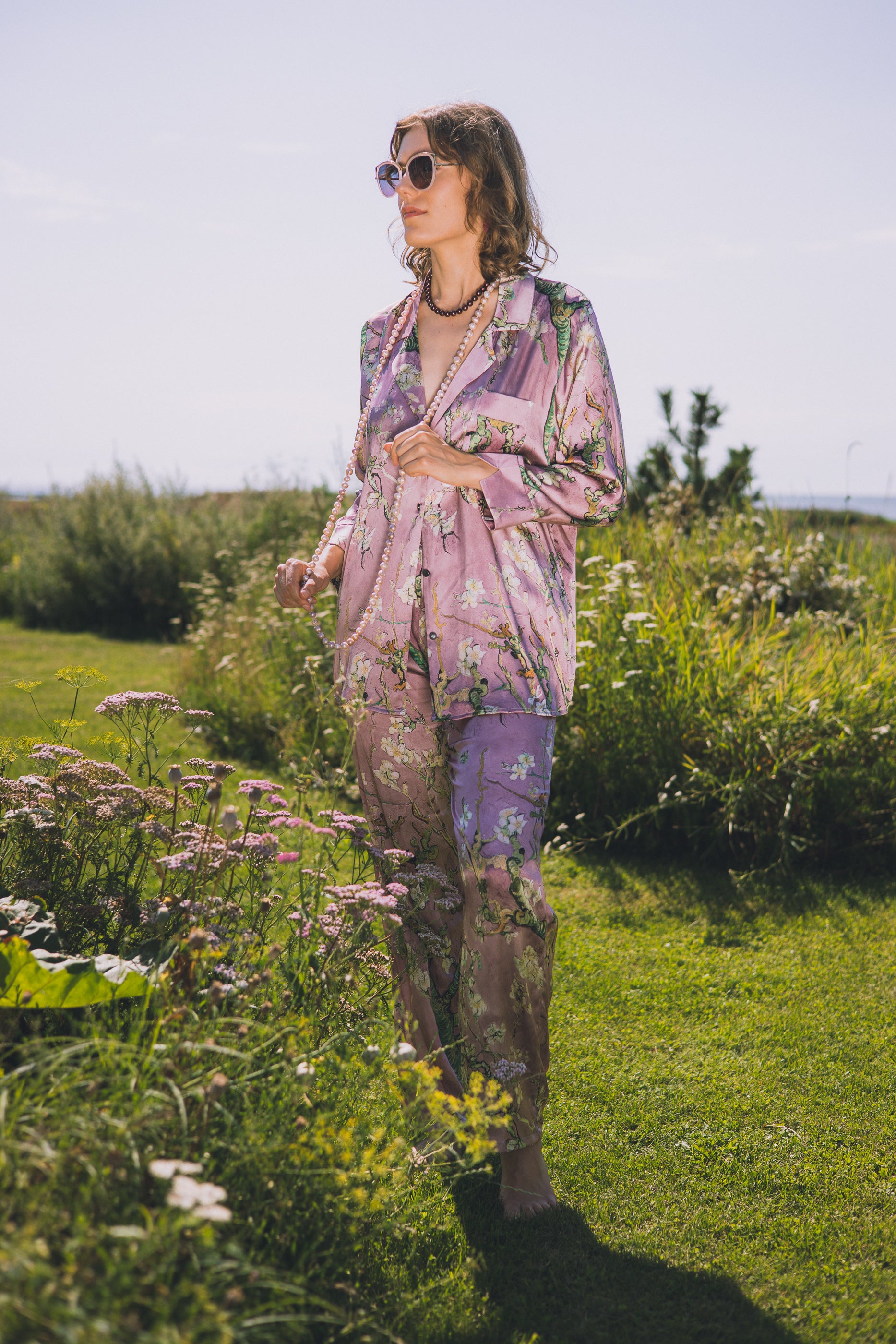 Two-piece long silk leisure set "Japanese Dawn"