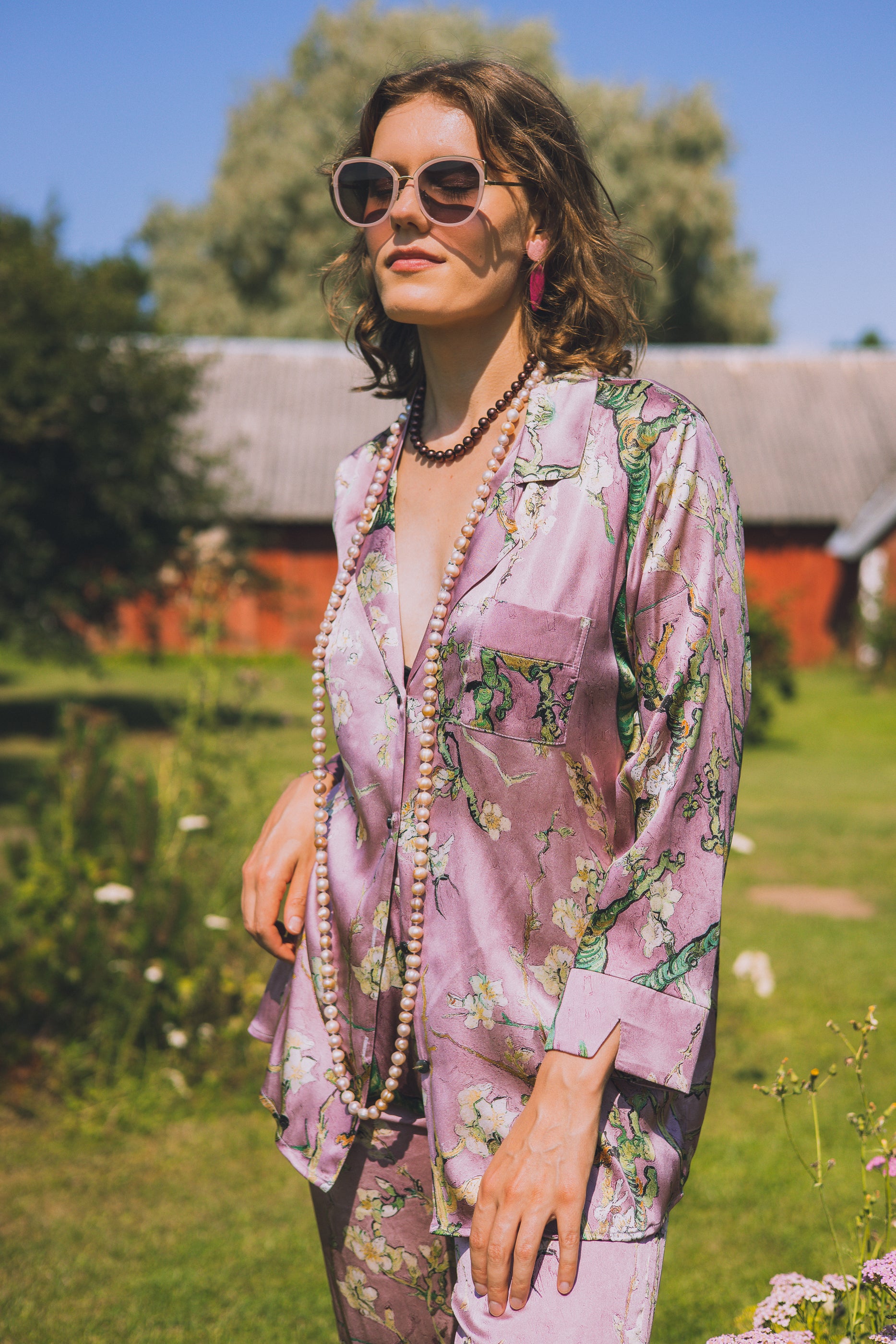 Two-piece long silk leisure set "Japanese Dawn"