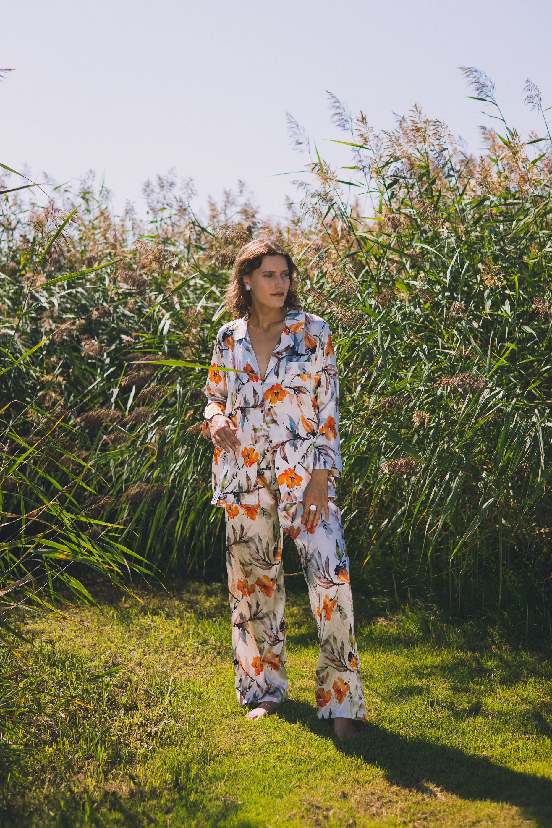 Two-piece long silk leisure set "Dutch Spring"