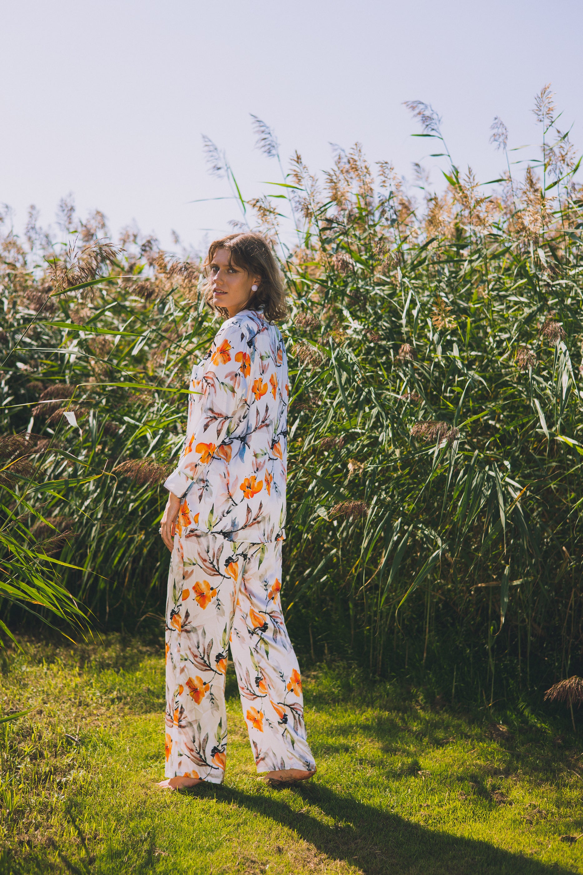 Two-piece long silk leisure set "Dutch Spring"