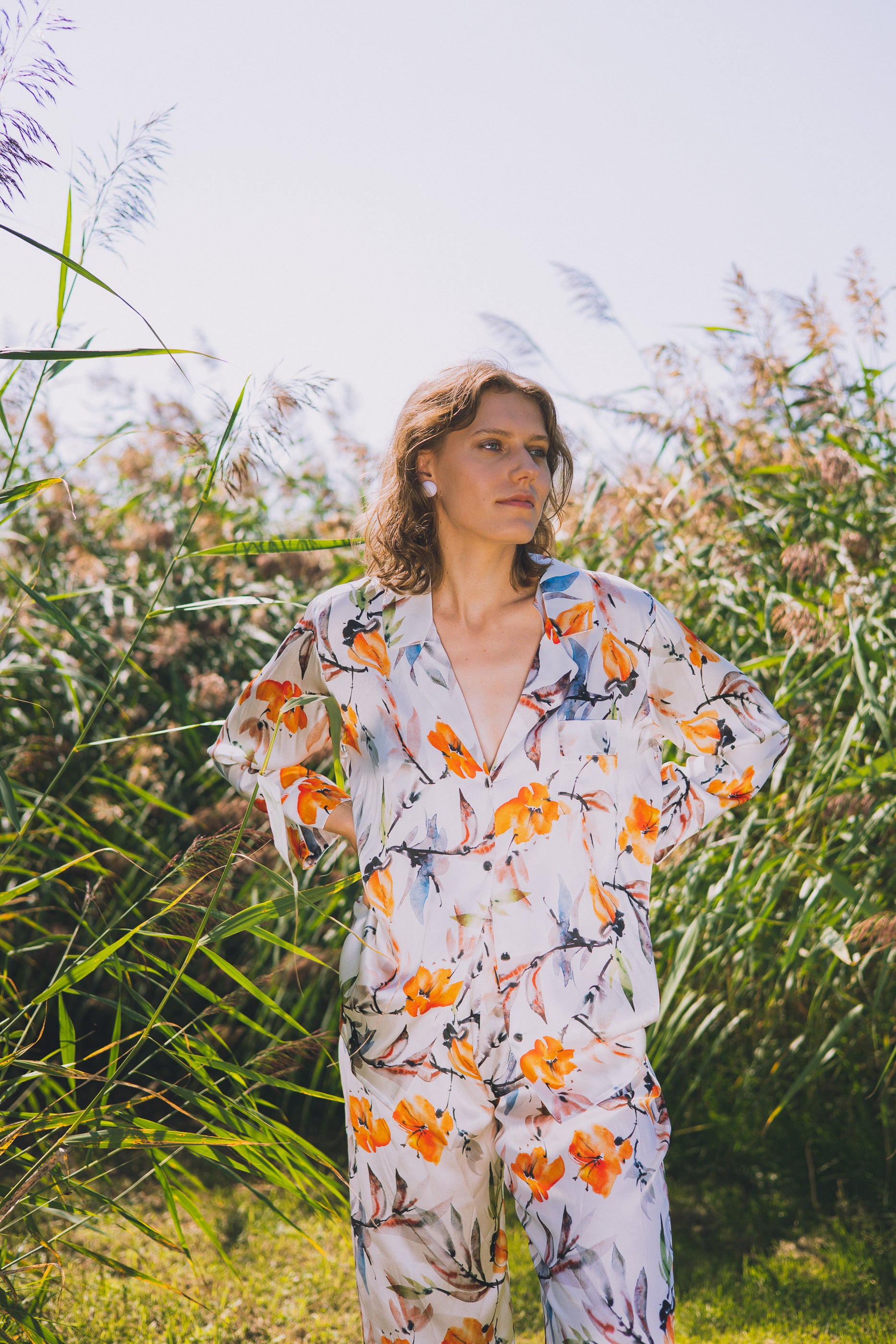 Two-piece long silk leisure set "Dutch Spring"