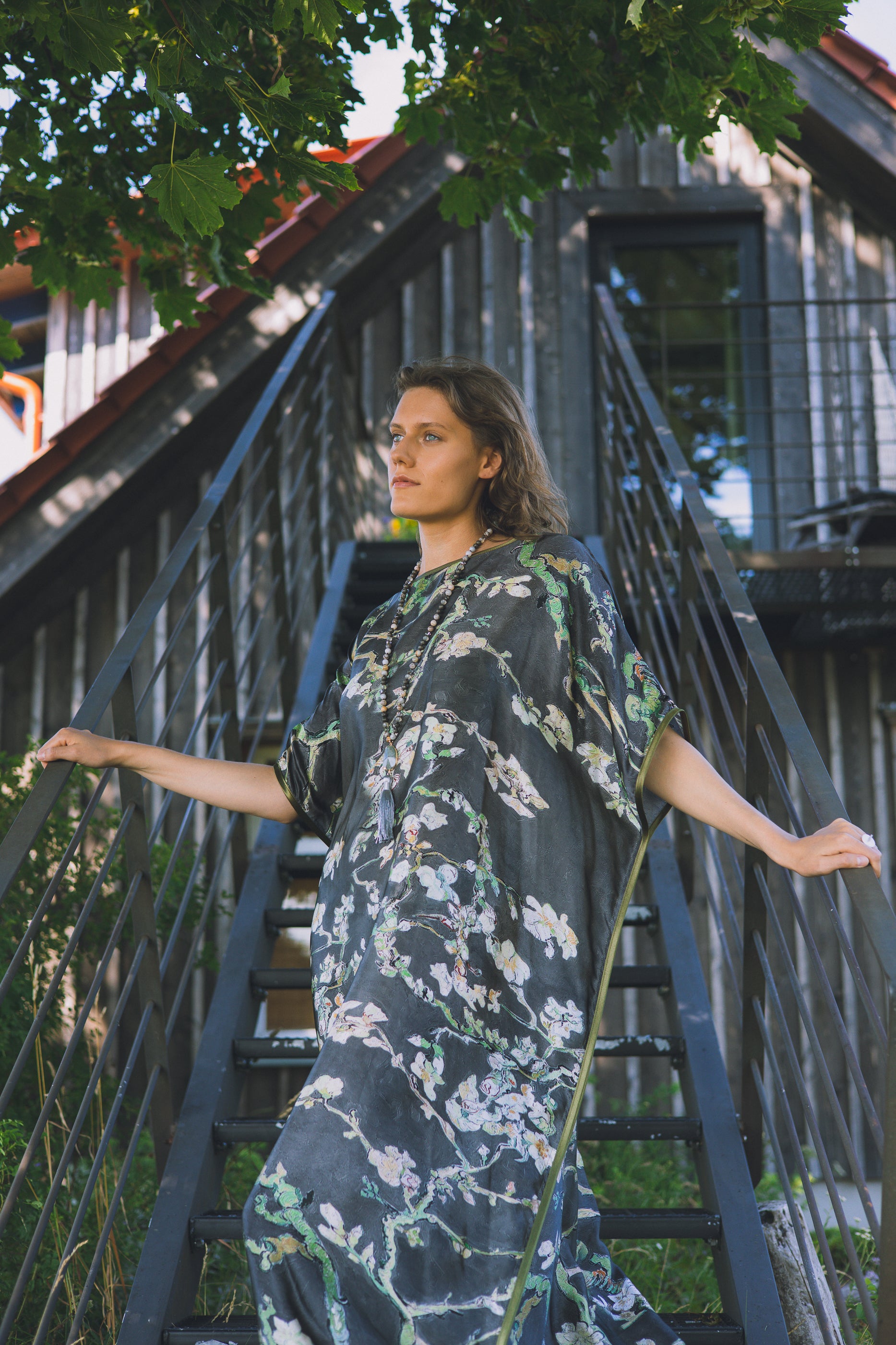 Long loose silk dress "Japanese Night"