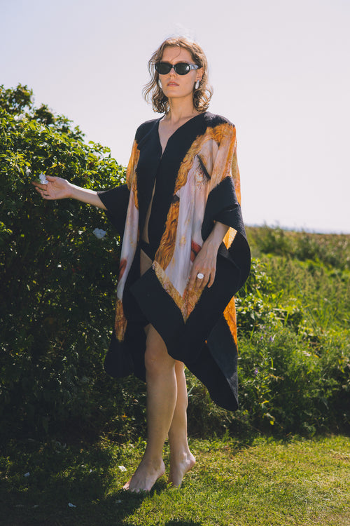 Felted silk poncho "Golden Tears"