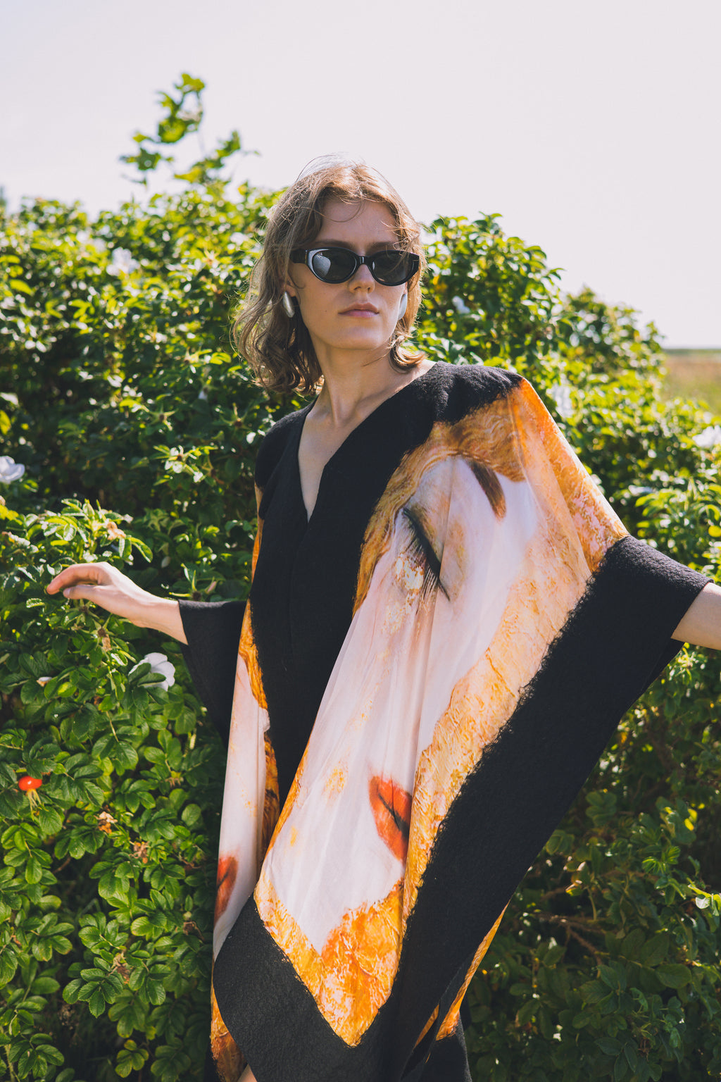 Felted silk poncho "Golden Tears"