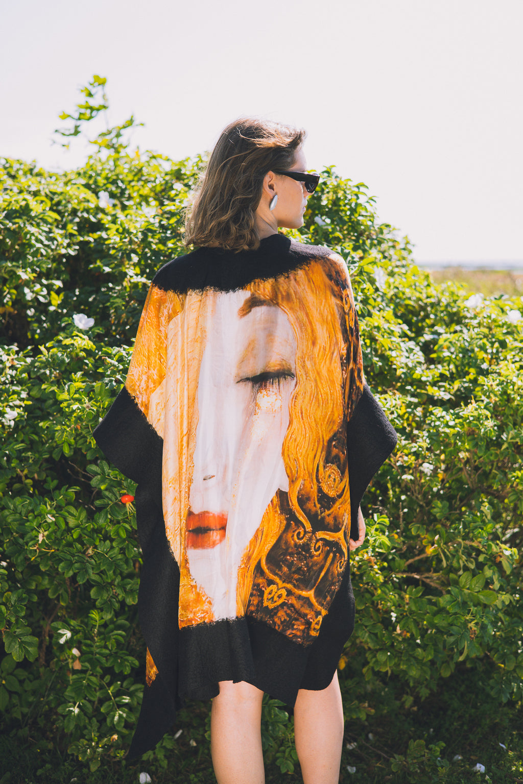 Felted silk poncho "Golden Tears"