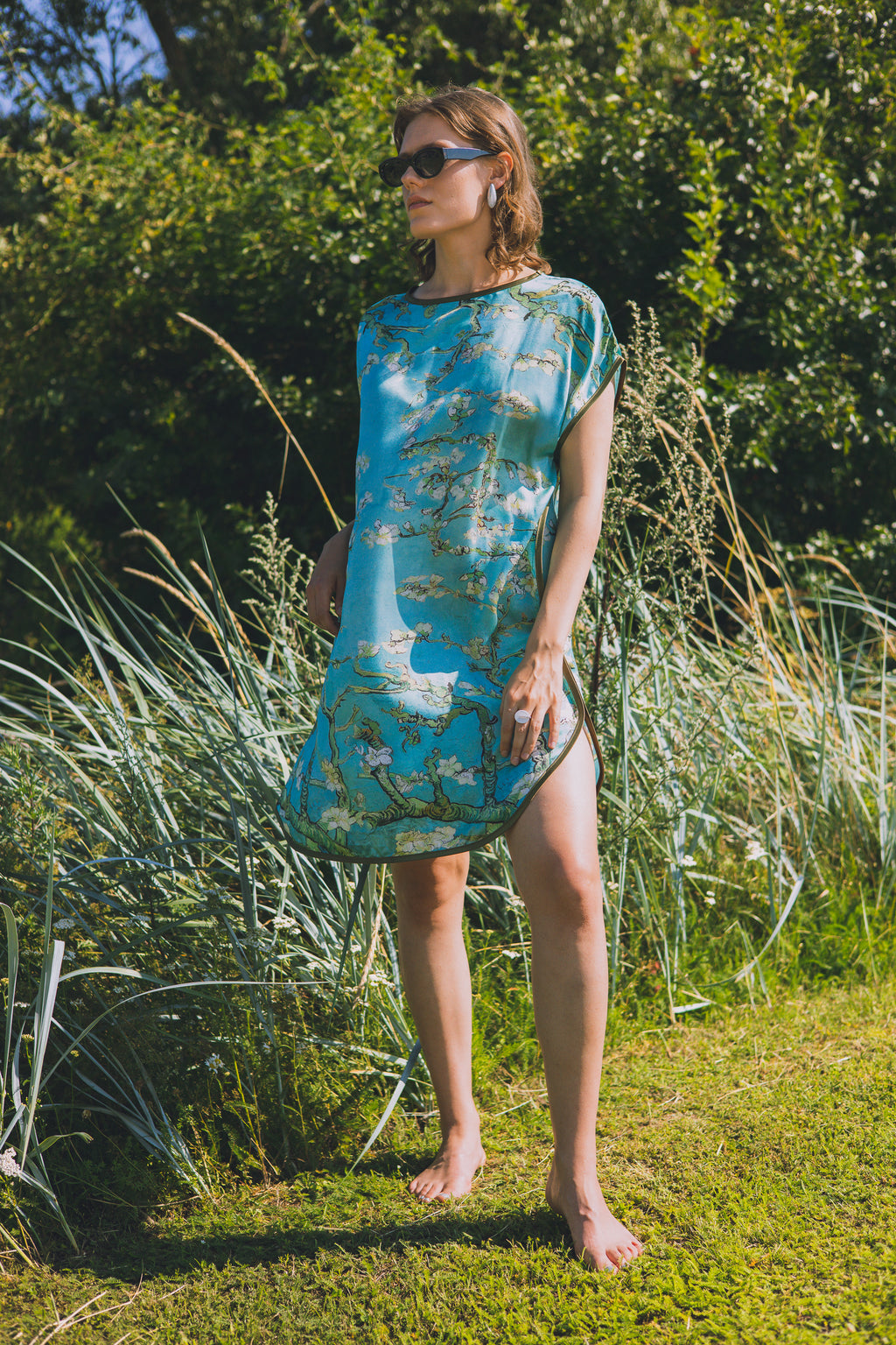 Short loose silk dress "Japanese Lake"