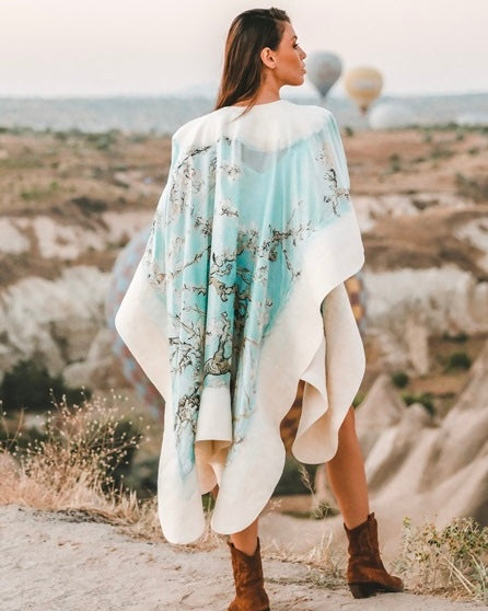 Felted silk poncho "Japanese Lake"