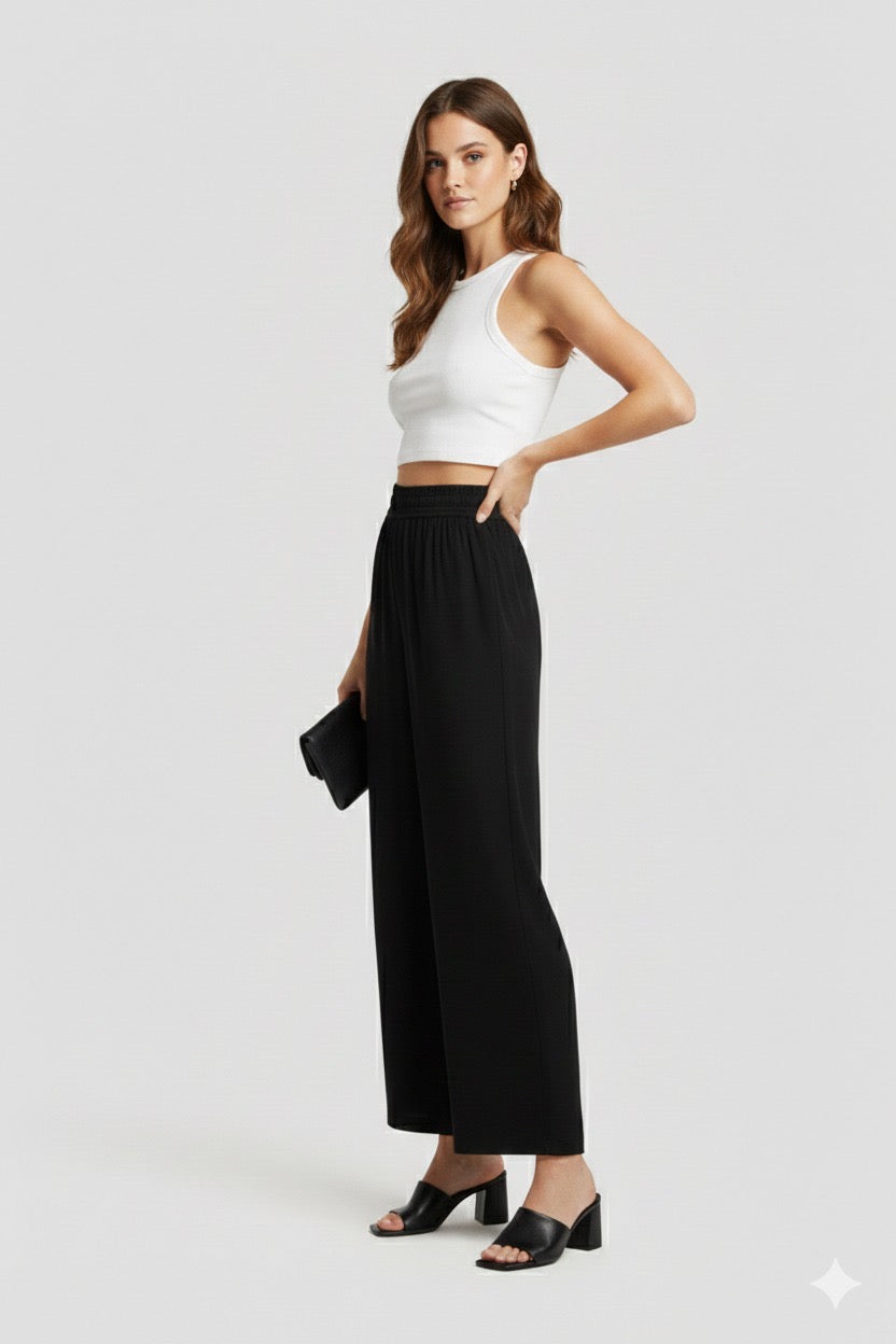 Long Silk Trousers "Elegant Black"