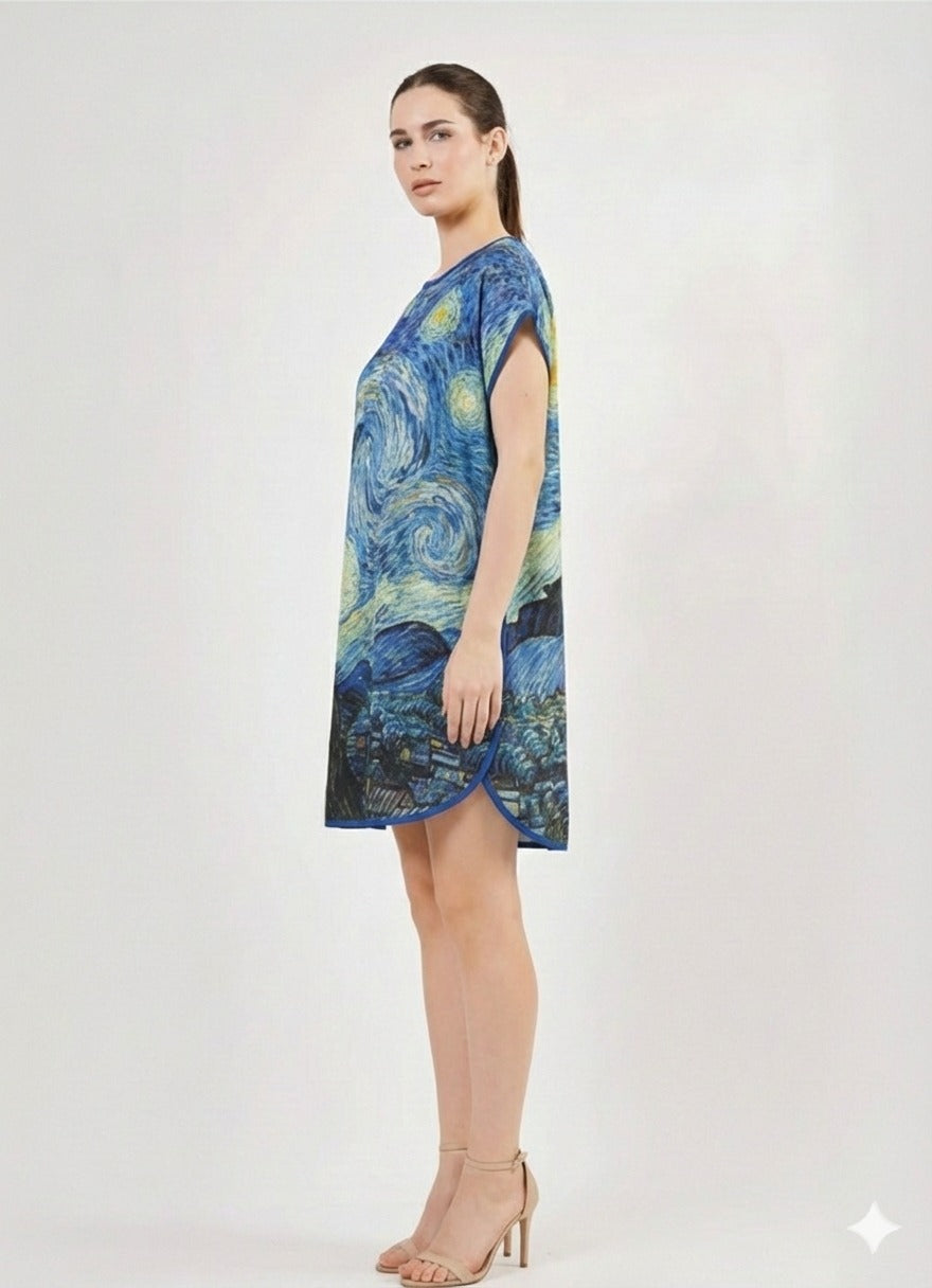 Short loose silk dress "Starry Night"