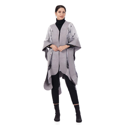 Felted silk poncho "Peacocks in Snow"