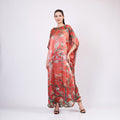 Long loose silk dress "Almond Blossoms - Red"