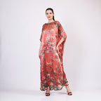 Long loose silk dress "Almond Blossoms - Red"