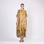 Long loose silk dress "Almond Blossoms - Gold"