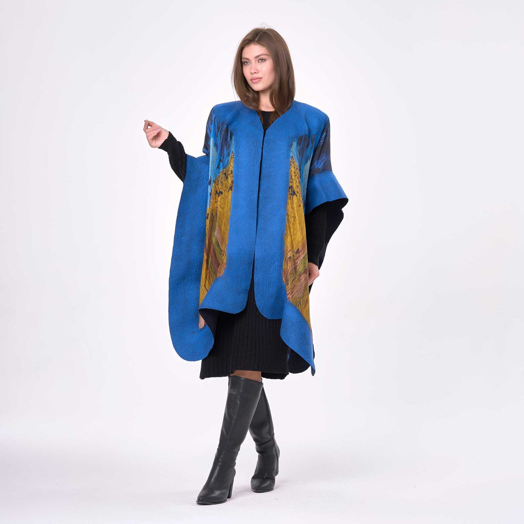 Felted silk poncho "Wheatfield with Crows"