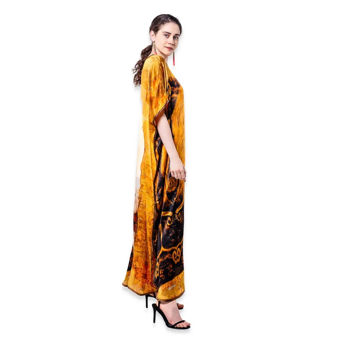 Long loose silk dress "Golden Tears"