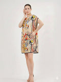 Short loose silk dress "Kandisnky Composition in Yellow"