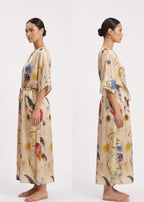 Long loose silk dress with tunnel belt "Kandinsky Composition"