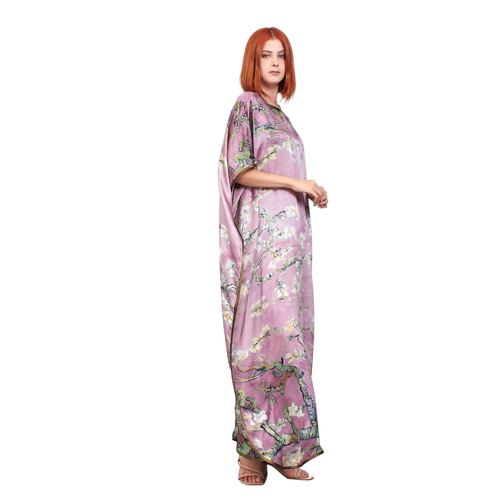Long loose silk dress "Almond Blossoms - Rosewood"