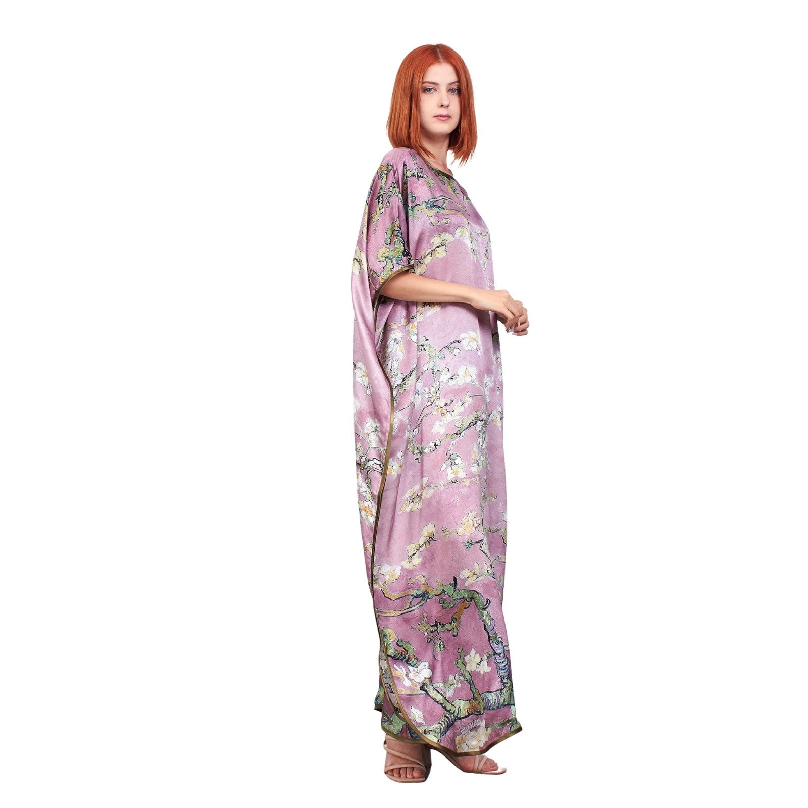Long loose silk dress "Almond Blossoms - Rosewood"