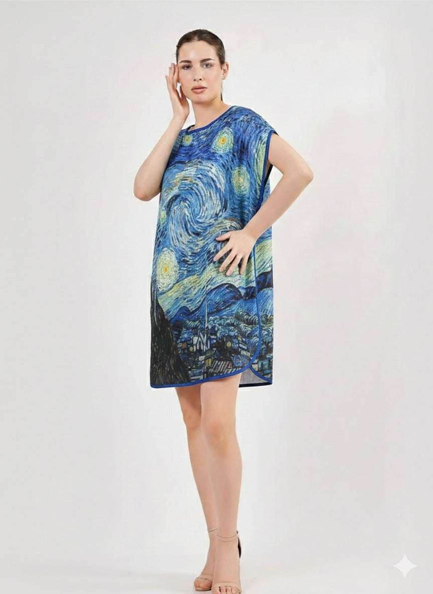 Short loose silk dress "Starry Night"