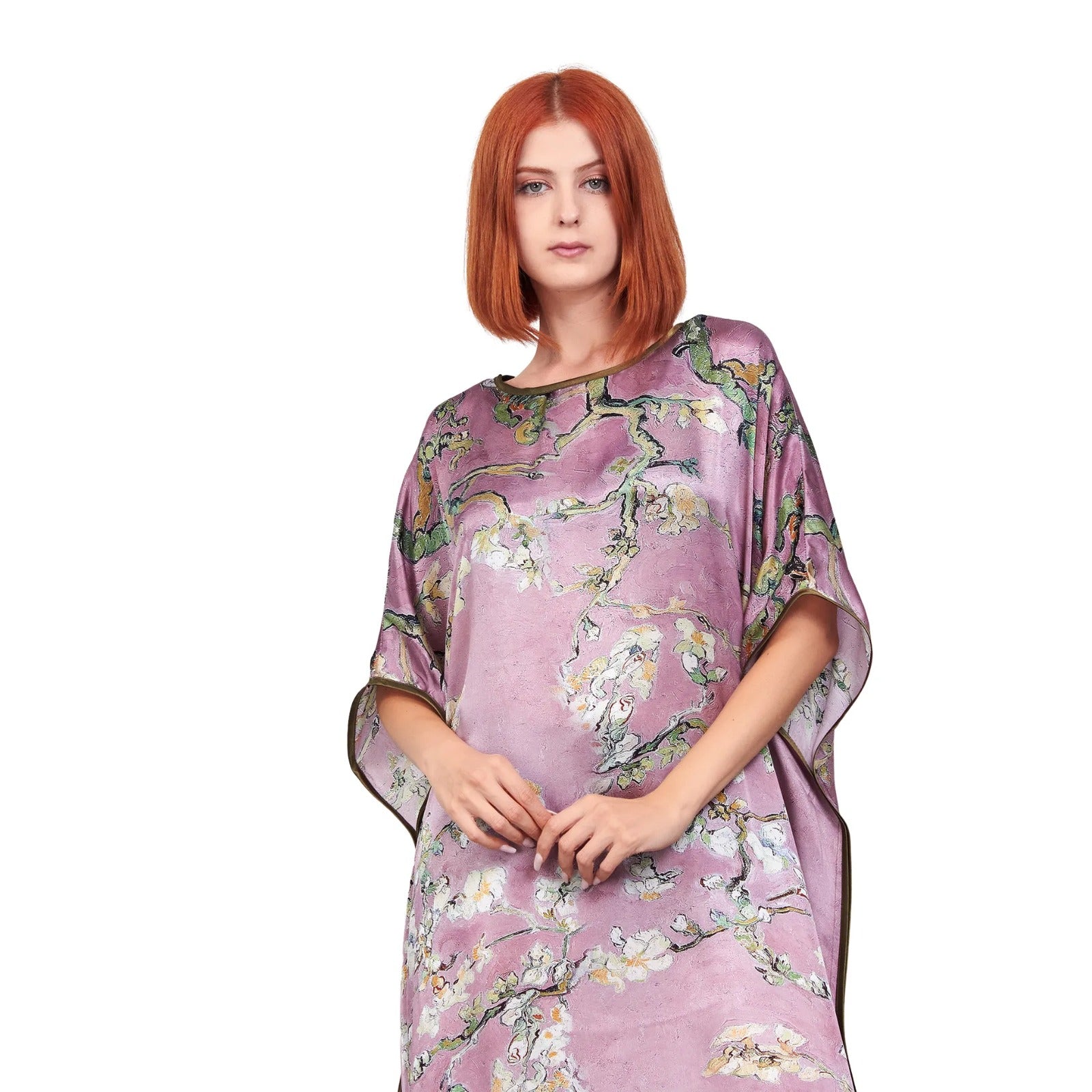 Long loose silk dress "Almond Blossoms - Rosewood"