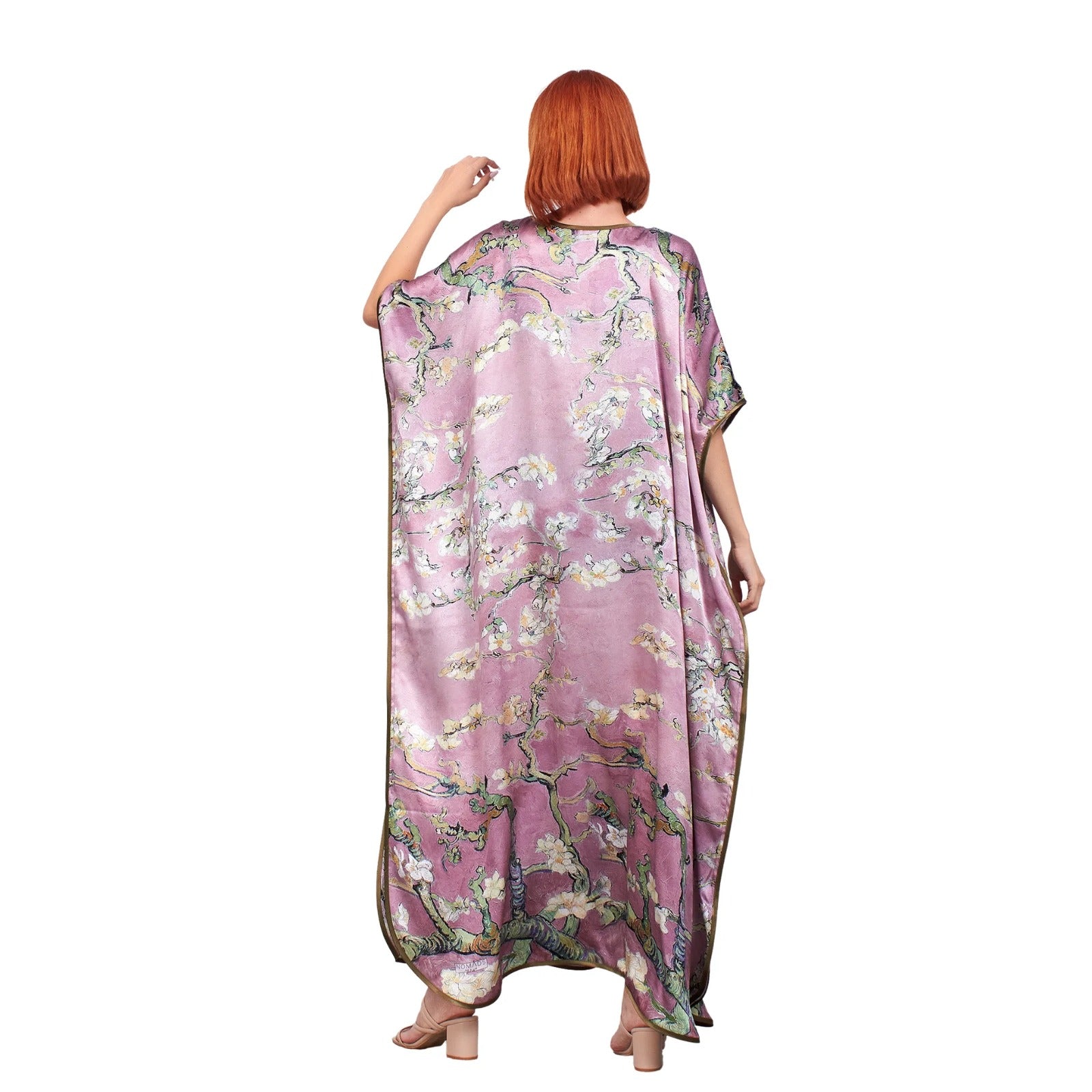 Long loose silk dress "Almond Blossoms - Rosewood"