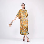 Long loose silk dress "Almond Blossoms - Gold"