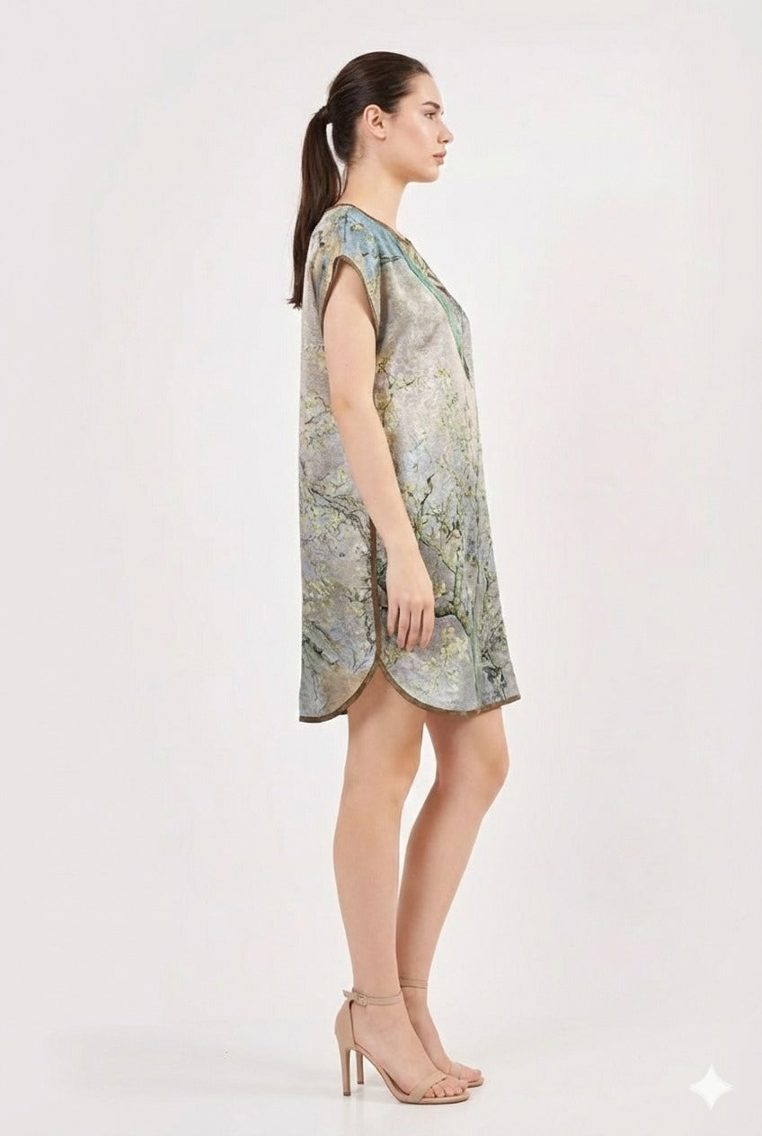 Short loose silk dress "Japanese Winter"