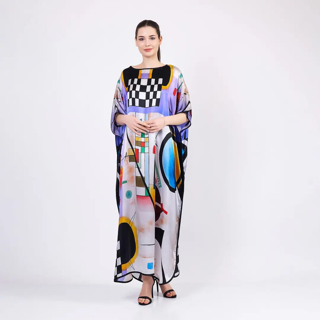 Long loose silk dress " Kandinsky Colective"