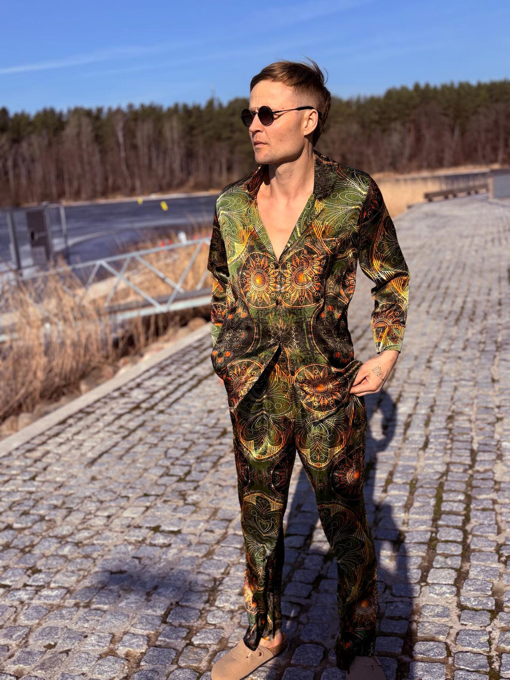 Two-piece long silk leisure set for Men "Tibetan Journey"
