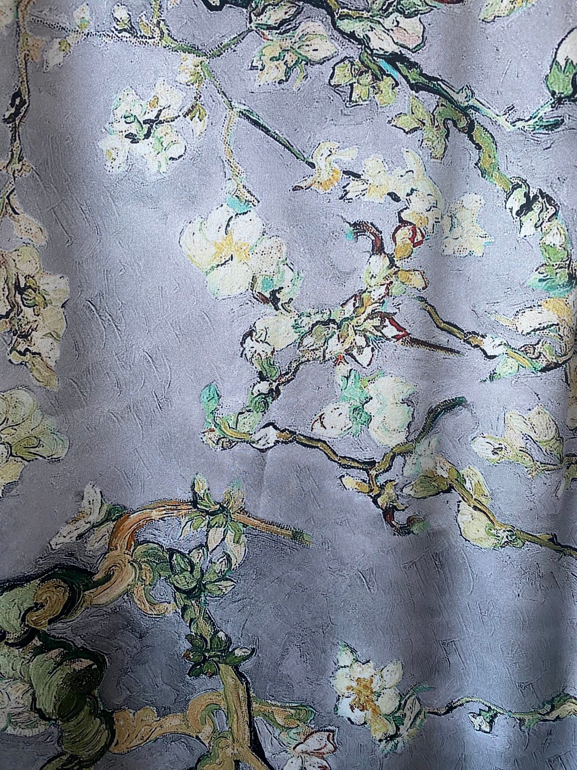 Long button-up silk dress "Japanese Winter"