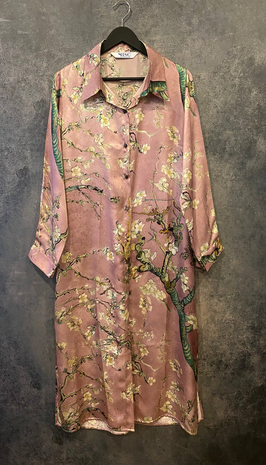 Long button-up silk dress "Japanese Dawn"